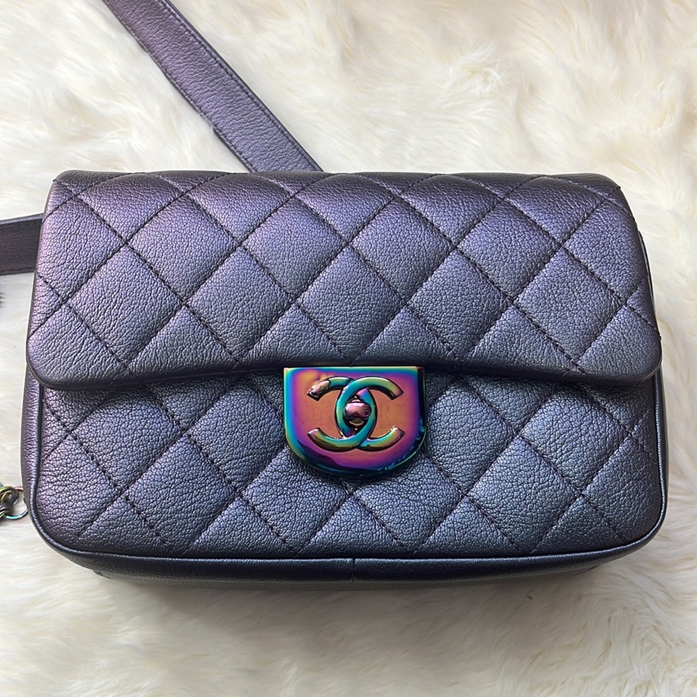 SOLD through ZELLE‼️CHANEL Double Carry Flap Purple Iridescent Mermaid